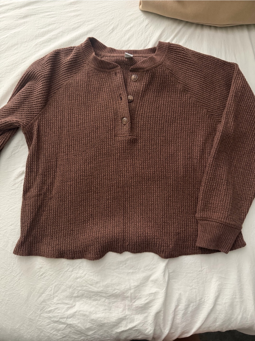 Brown Ribbed Button-Front Knit Top